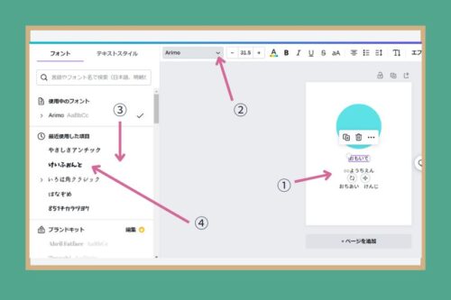 入力した文字の書体を選んでいる。